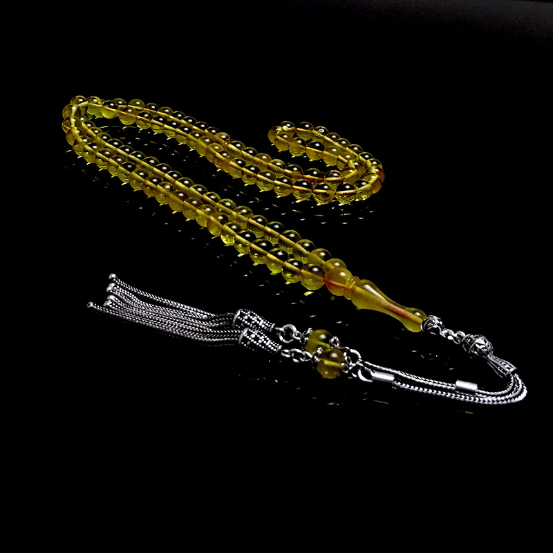  Gümüş Tasarımlı Şeffaf Delim 99 Luk Damla Kehribarı Tesbih 