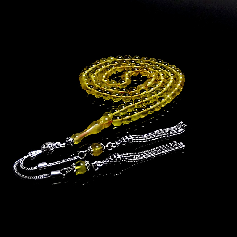  Gümüş Tasarımlı Şeffaf Delim 99 Luk Damla Kehribarı Tesbih 