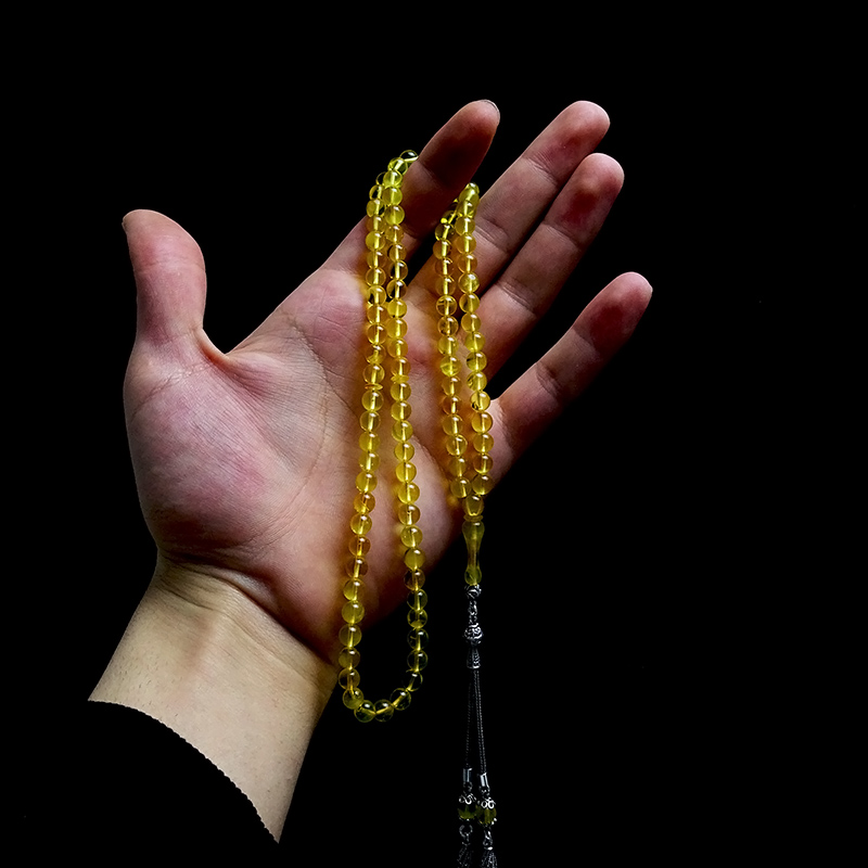  Gümüş Tasarımlı Şeffaf Delim 99 Luk Damla Kehribarı Tesbih 