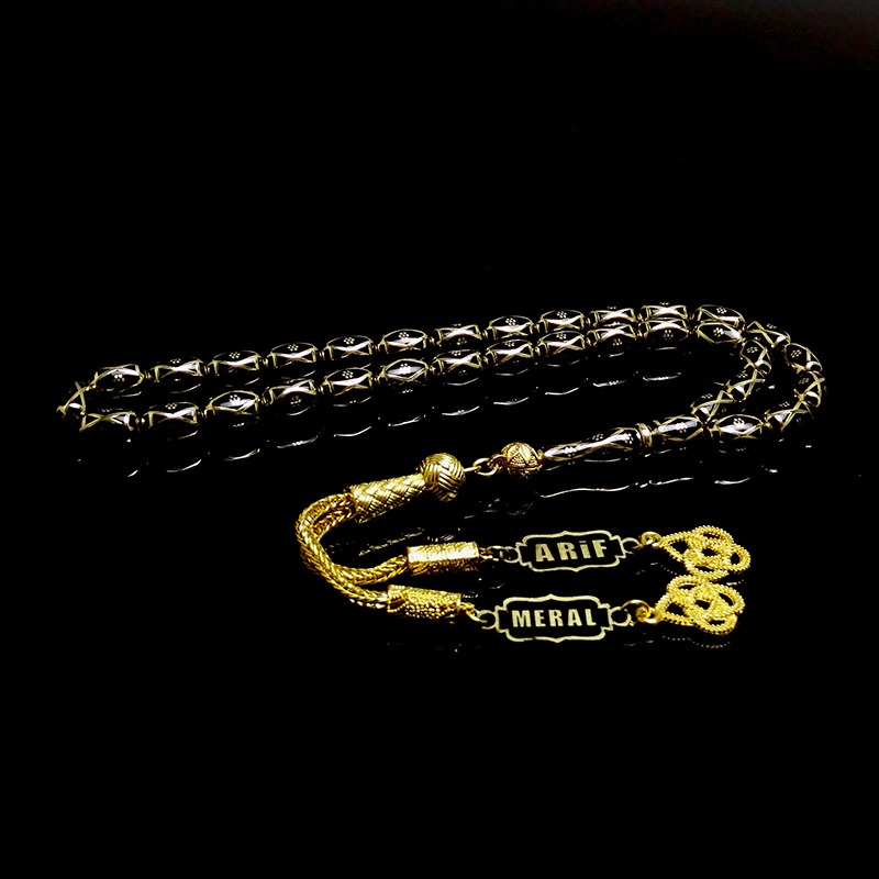  Kişiye Özel Gold Renk Mine Dolgulu Pirinç Kafes Tesbih 