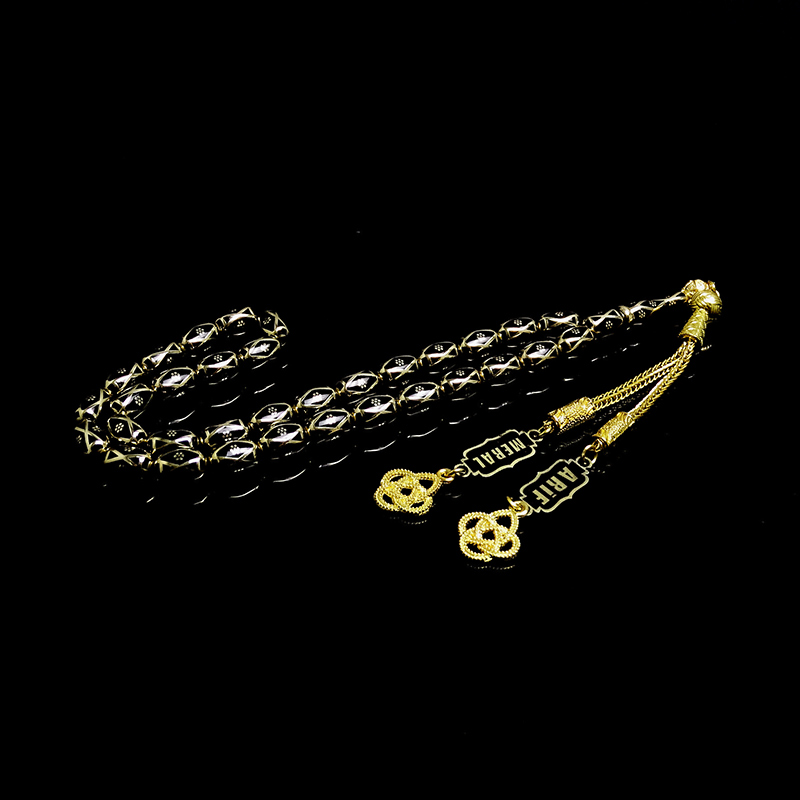  Kişiye Özel Gold Renk Mine Dolgulu Pirinç Kafes Tesbih 