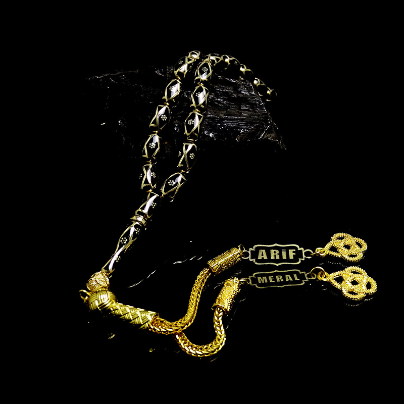  Kişiye Özel Gold Renk Mine Dolgulu Pirinç Kafes Tesbih 