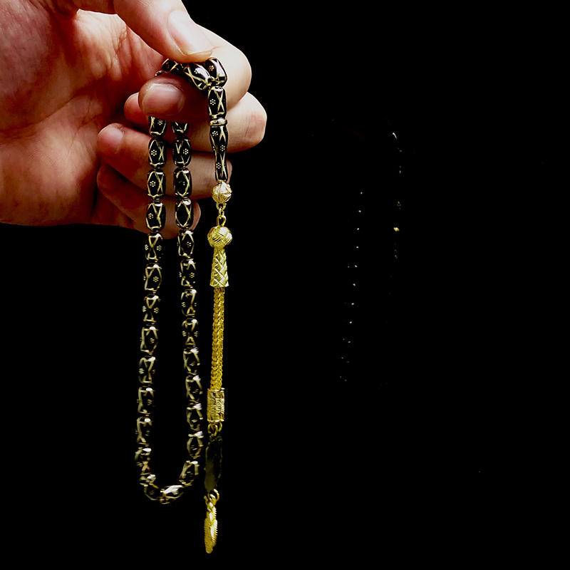  Kişiye Özel Gold Renk Mine Dolgulu Pirinç Kafes Tesbih 