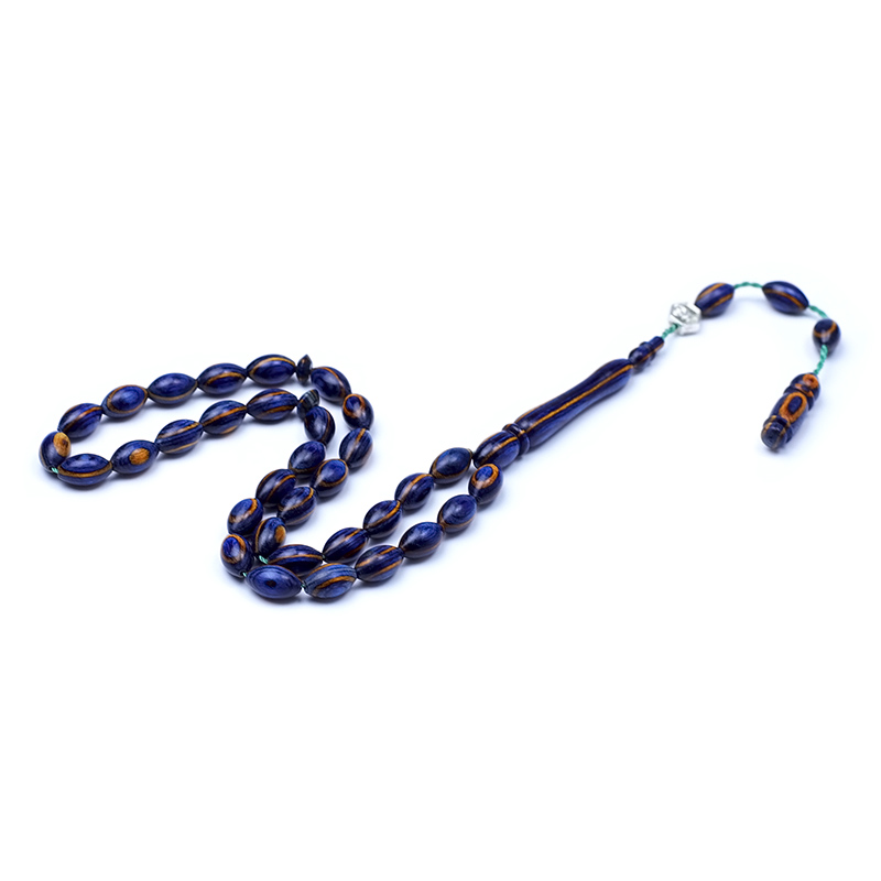  Mavi Renk Arpa Kesim Küçük Boy Kafur Ağacı Tesbih 6x10mm