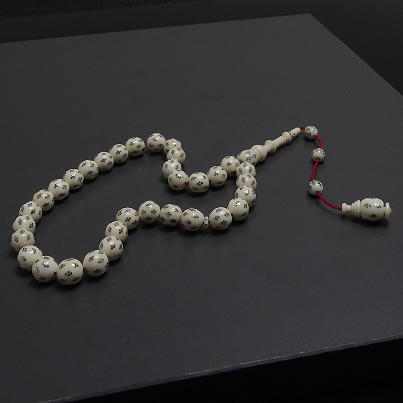  Özel Tasarım Koleksiyonluk Altın İşlemeli Doğal Materyalden Fosil Tesbih 