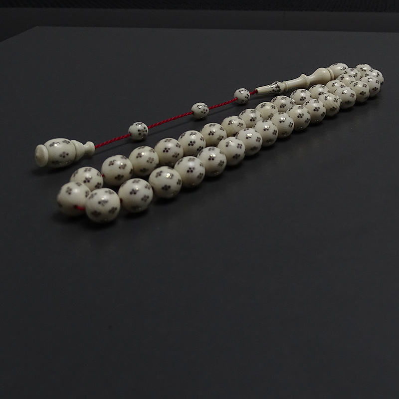  Özel Tasarım Koleksiyonluk Altın İşlemeli Doğal Materyalden Fosil Tesbih 