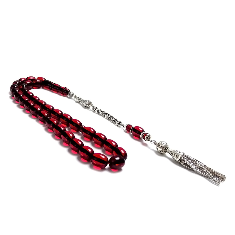 Bafon Tasarımlı Kırmızı Renk Sıkma Kehribarı