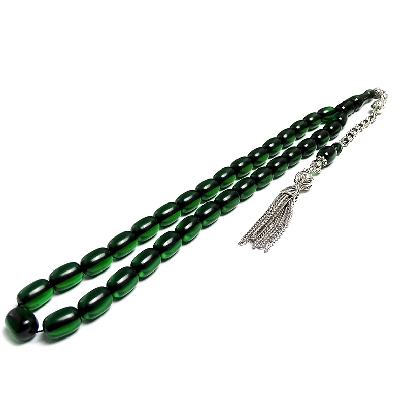 Bafon Tasarımlı Yeşil Renk Sıkma Kehribarı Tesbih 