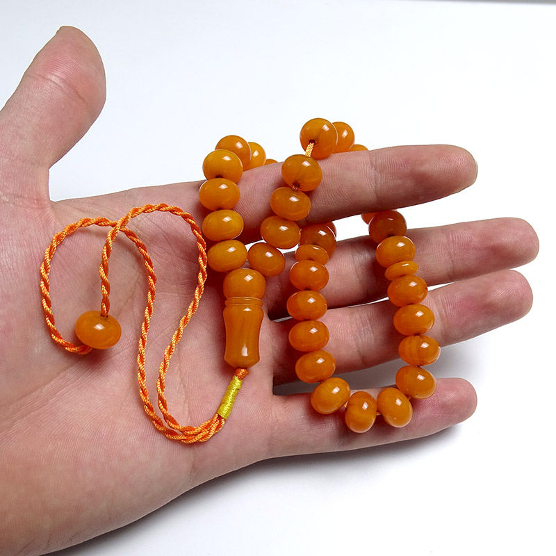 Basık Model Mişmişi Renkli Örgü Tasarımlı Kehribar Tesbih 