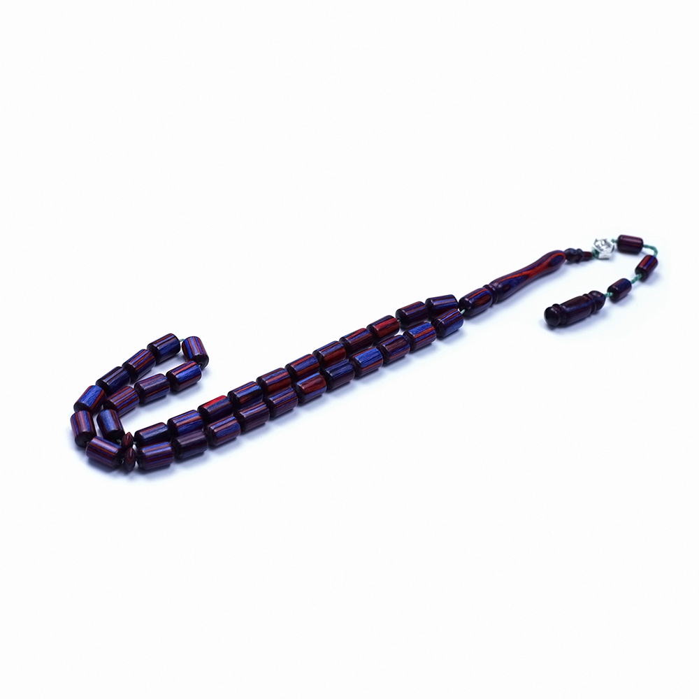 Bordo-Mavi Renkli Kapsul Kesim Kafur Ağacı Tesbih 6x10mm