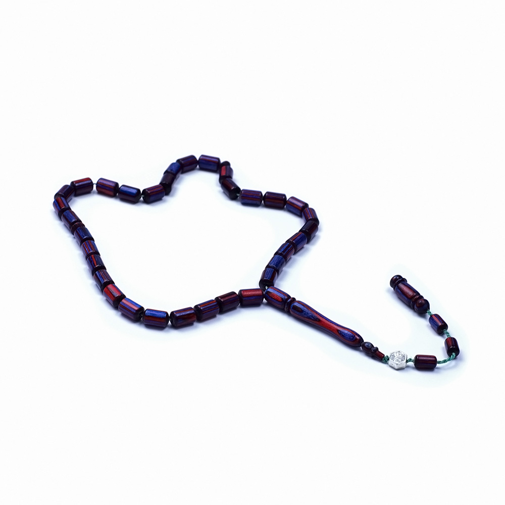 Bordo-Mavi Renkli Kapsul Kesim Kafur Ağacı Tesbih 6x10mm