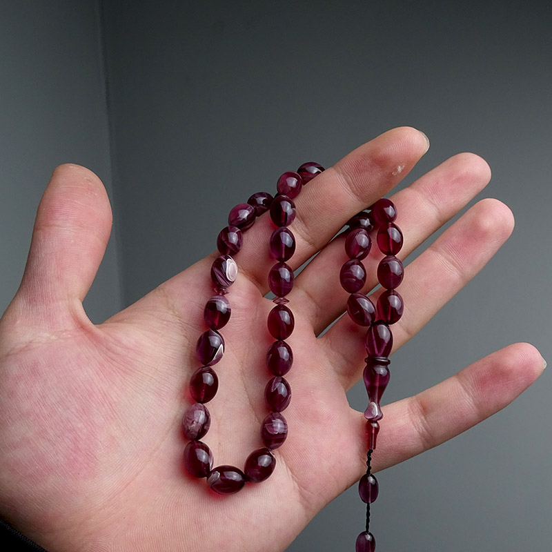 Bordo Renk Hareli Ateş Kehribarı Tesbih