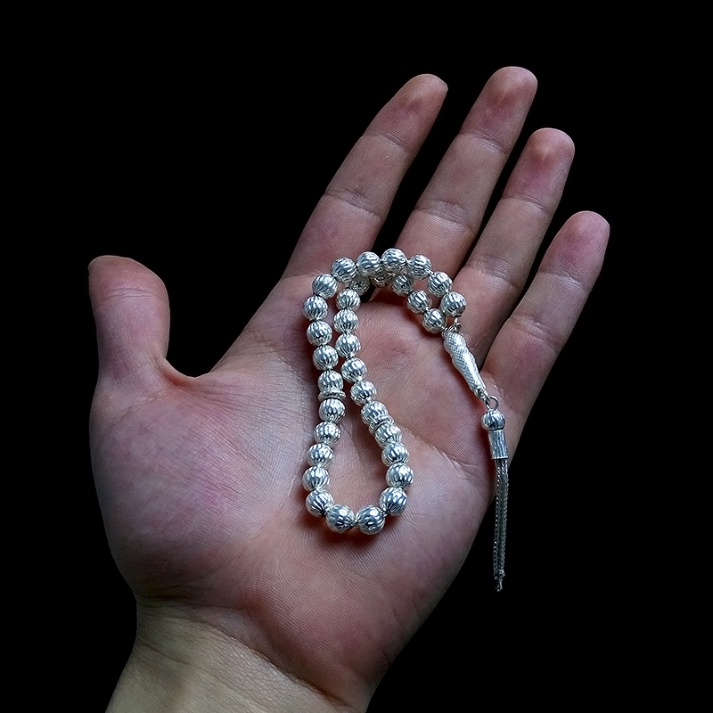 Bürokrat Boy Yuvarlak Kesim 925 Ayar Gümüş Tesbih 