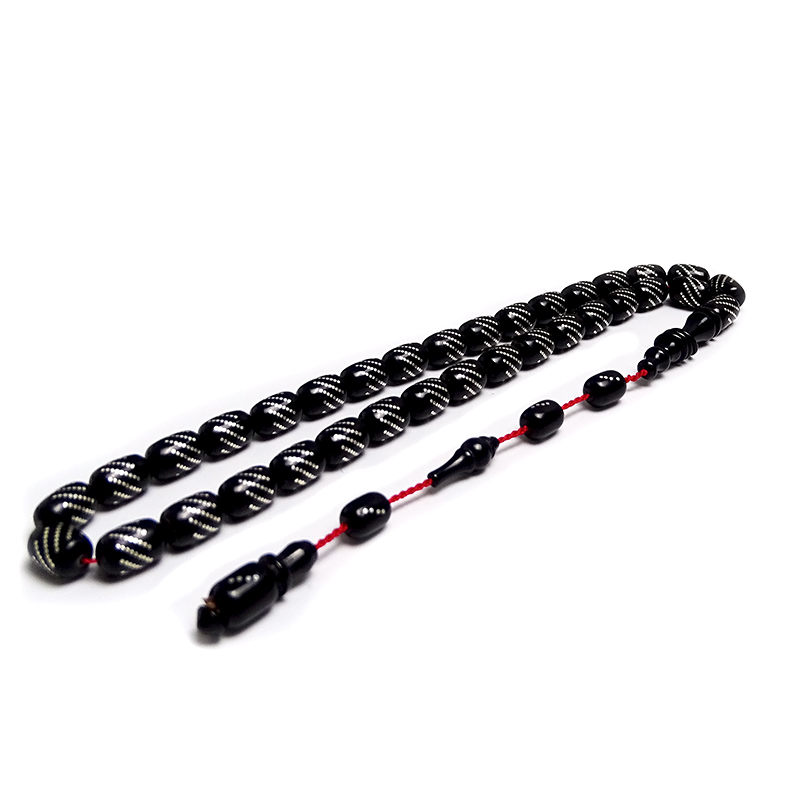 Çeşmi Bülbül İşlemeli Siyah Renk Ateş Kehribarı Tesbih 