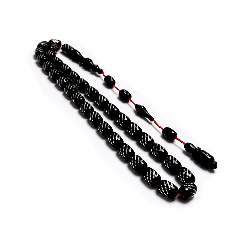 Çeşmi Bülbül İşlemeli Siyah Renk Ateş Kehribarı Tesbih 