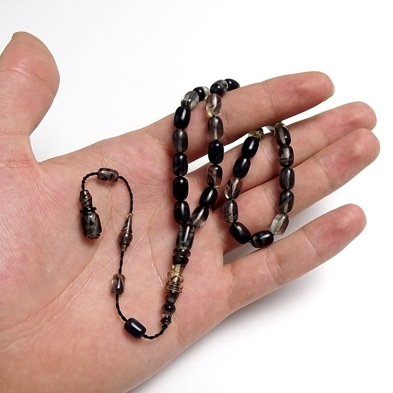 Çok Renkli  Hareli Kapsul Kesim Model Kehribar Tesbih 