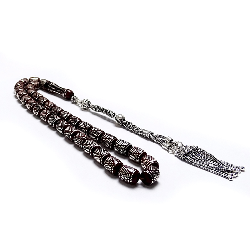 Gümüş İşlemeli Piramit Model Kuka Tesbih 