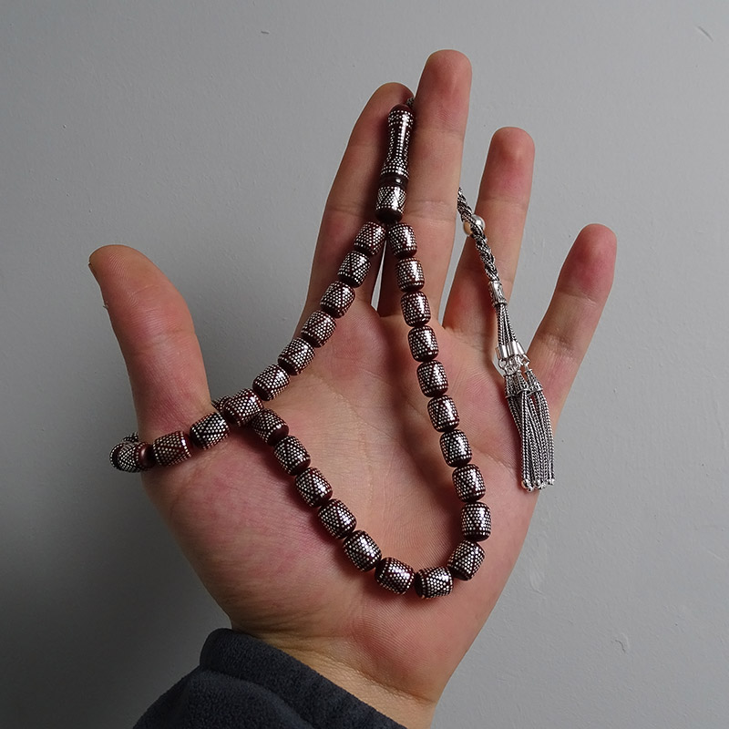 Gümüş İşlemeli Piramit Model Kuka Tesbih 