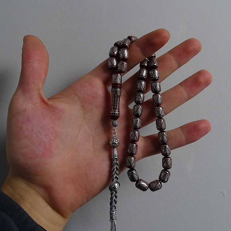 Gümüş İşlemeli Piramit Model Kuka Tesbih 