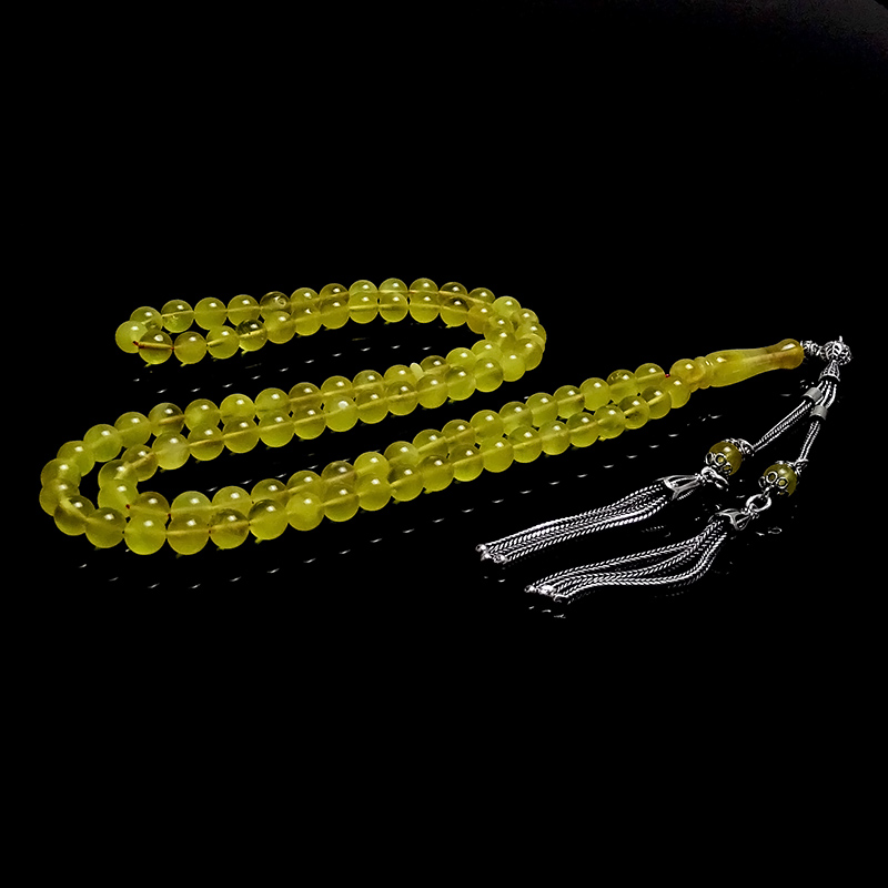 Gümüş Kamçılı Bol Hareli Damla Kehribarından Namaz Tesbihi 