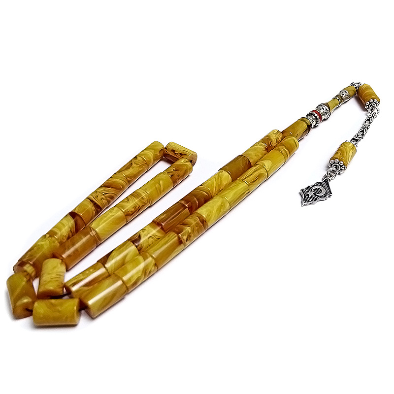 Gümüş Nakkaş İmame Ve Gümüş Püsküllü Hareli Eskitme Sıkma Kehribar Tesbih