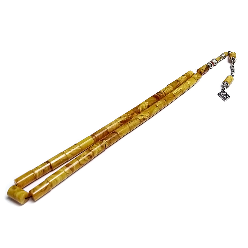 Gümüş Nakkaş İmame Ve Gümüş Püsküllü Hareli Eskitme Sıkma Kehribar Tesbih