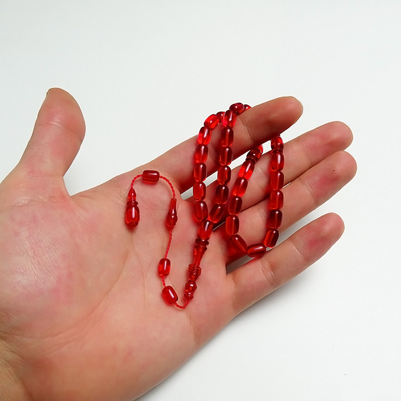 Halkalı İmame Kırmızı Renk Ateş Kehribarı Tesbih 