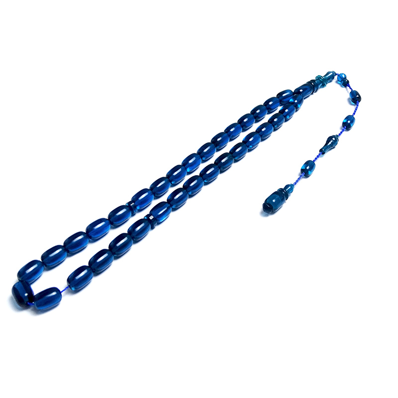 Kapsul Kesim Mavi Renk Kehribar Tesbih 