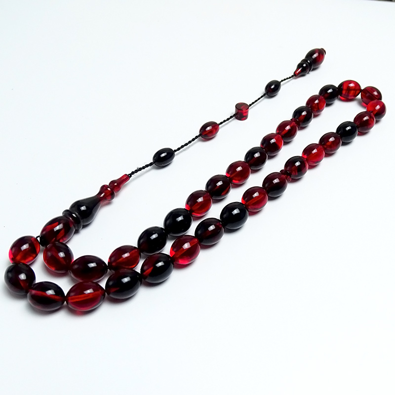 Kırmızı  Siyah Ateş Kehribarı Tesbih 