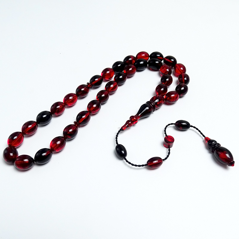 Kırmızı  Siyah Ateş Kehribarı Tesbih 