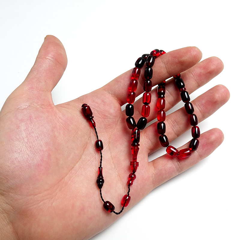 Kırmızı Siyah Kapsul Kesim Kehribar Tesbih