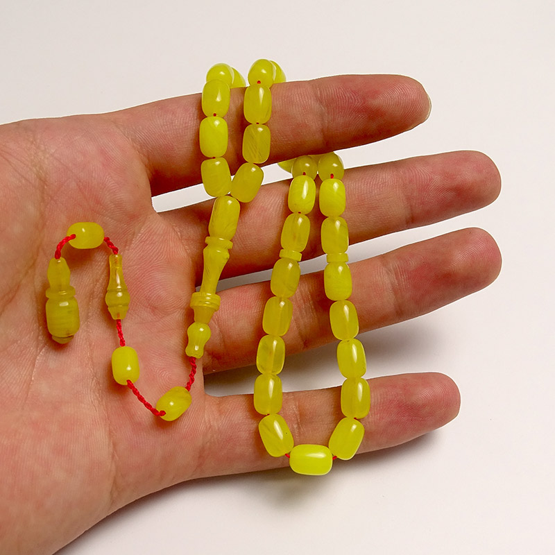 Limon Sarısı Halkalı İmame Kapsul Kesim Kehribar Tesbih 