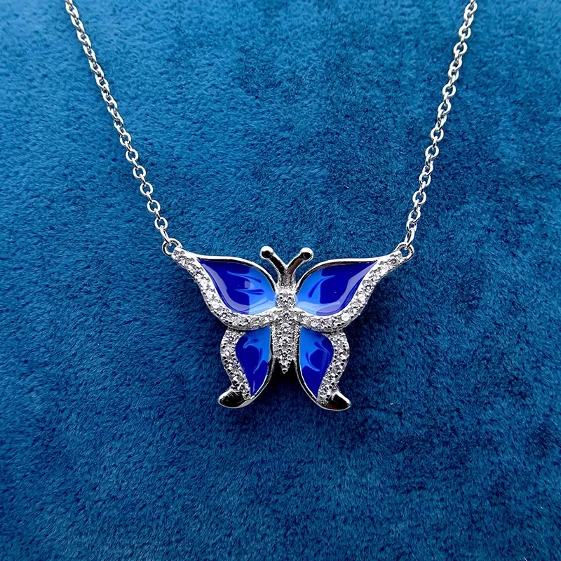 Mavi Kelebek Hayalet Gümüş Kolye