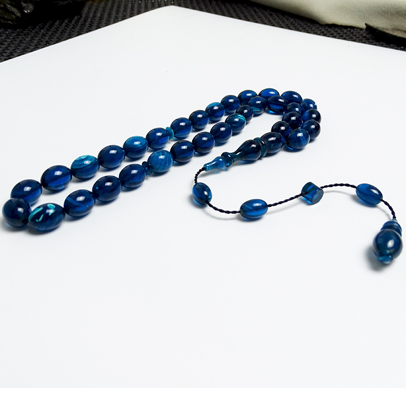 Mavi Renk Ateş Kehribarı Tesbih