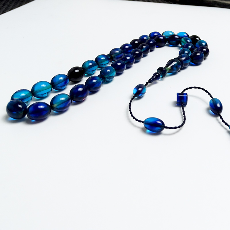 Mavi Siyah Ateş Kehribarı Tesbih 