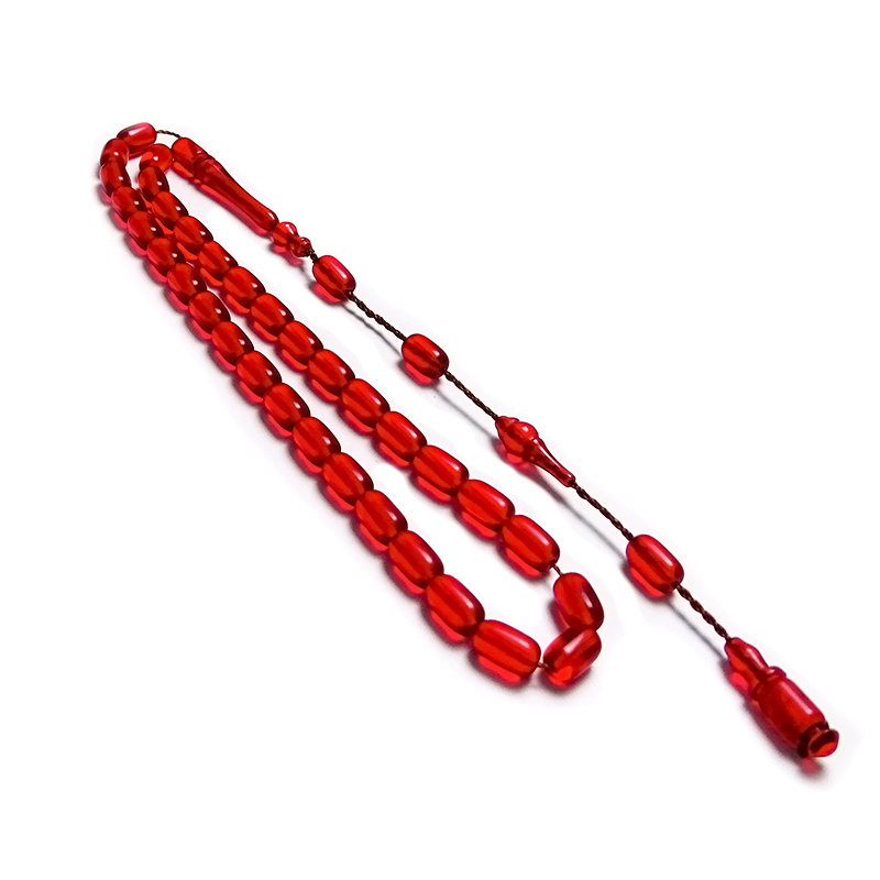 Mini Boy Kırmızı Renk Sıkma Kehribarı Tesbih 