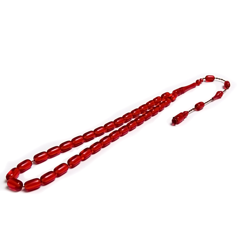 Mini Boy Kırmızı Renk Sıkma Kehribarı Tesbih 