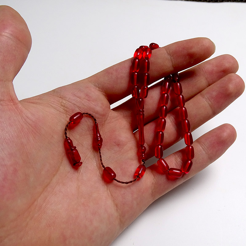 Mini Boy Kırmızı Renk Sıkma Kehribarı Tesbih 