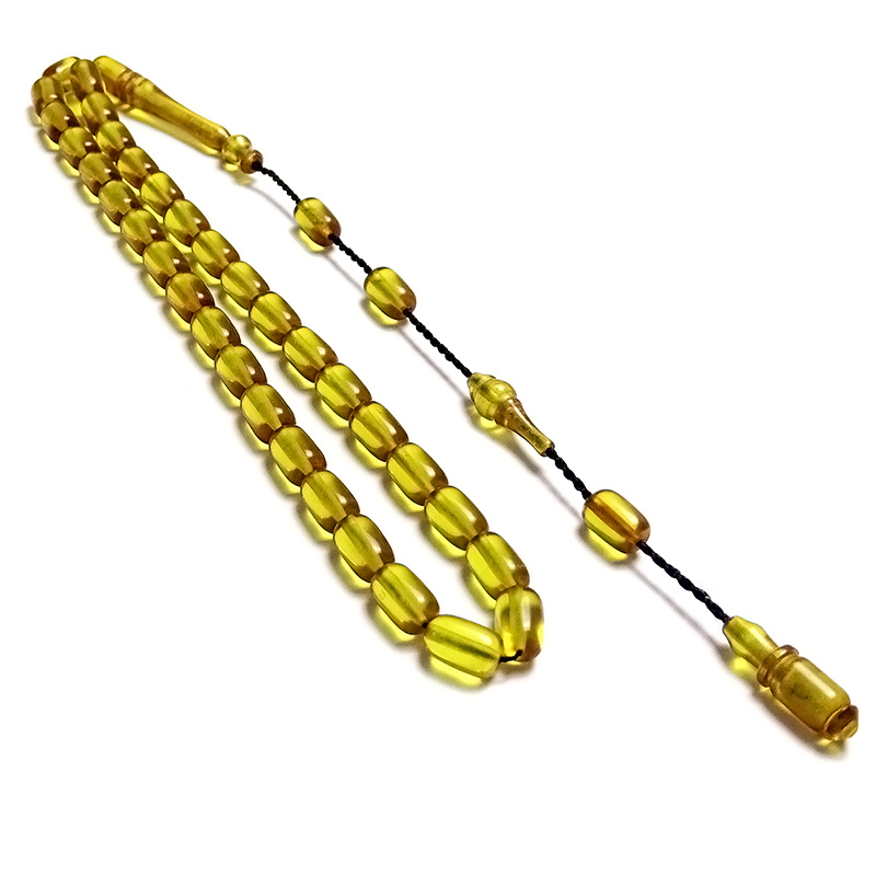 Mini Boy Şeffaf Delim Sarı Renk Sıkma Kehribarı Tesbih