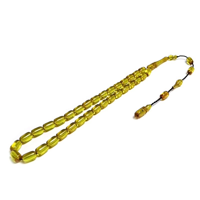 Mini Boy Şeffaf Delim Sarı Renk Sıkma Kehribarı Tesbih