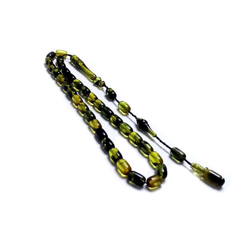 Mini Boy Yeşil Tonlarında Sıkma Kehribar Tesbih