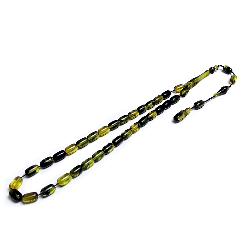 Mini Boy Yeşil Tonlarında Sıkma Kehribar Tesbih