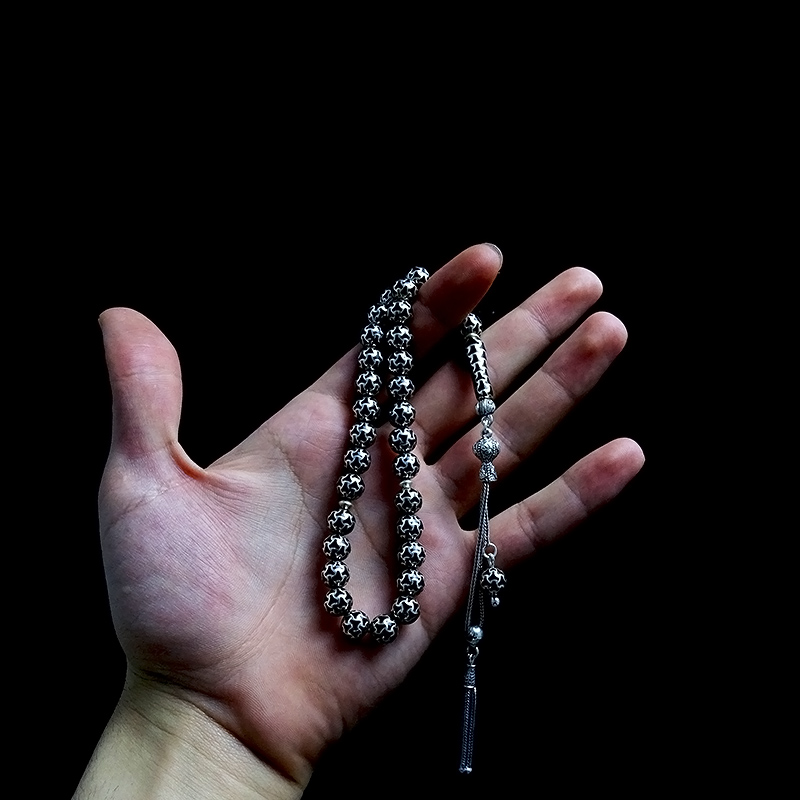 Misket Kesim 925  Ayar Gümüş Kafes Tesbih 