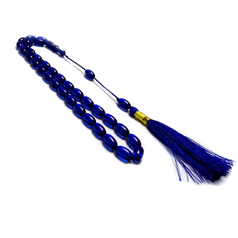 Örgü Tasarımlı Mavi  Renk Sıkma Kehribarı Tesbih