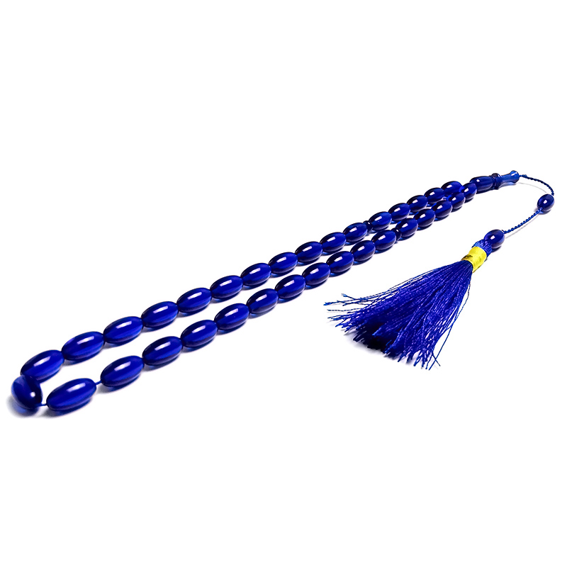 Örgü Tasarımlı Mavi  Renk Sıkma Kehribarı Tesbih