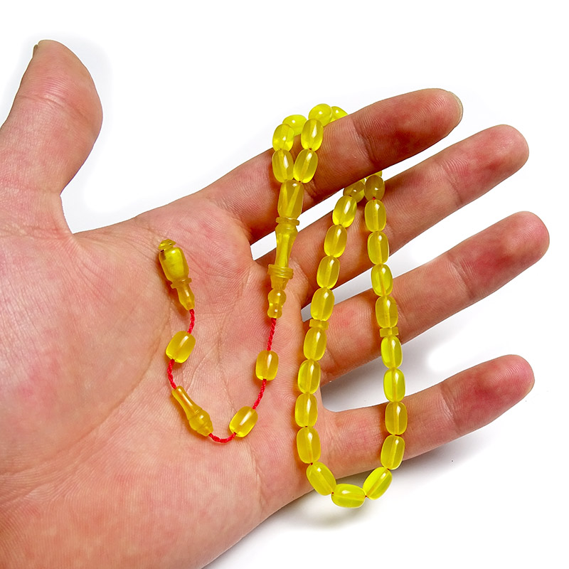 Sarı Renk Şeffaf Delim Kehribar Tesbih 