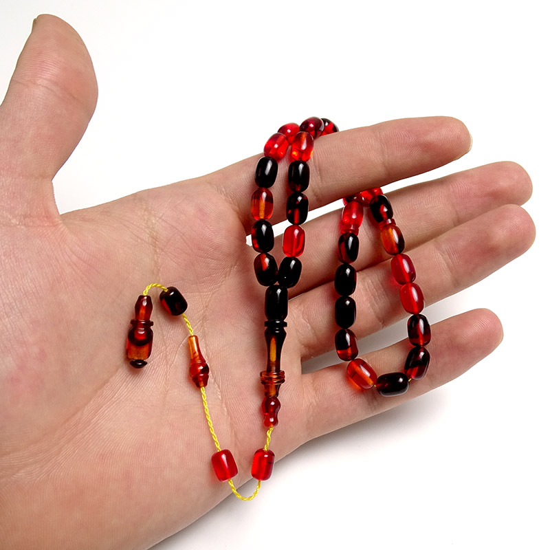 Turuncu Siyah Hareli Ateş Kehribarı Tesbih 