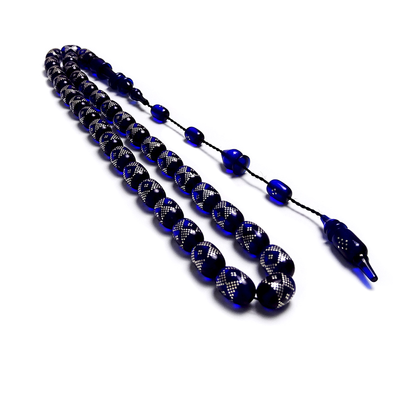 Yoğun Gümüş İşlemeli Usta İşi Kehribar Tesbih 