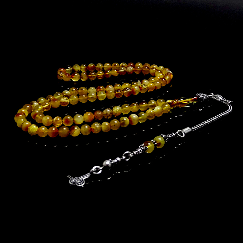 Yuvarlak Model Damla Kehribarı Namaz Tesbihi 