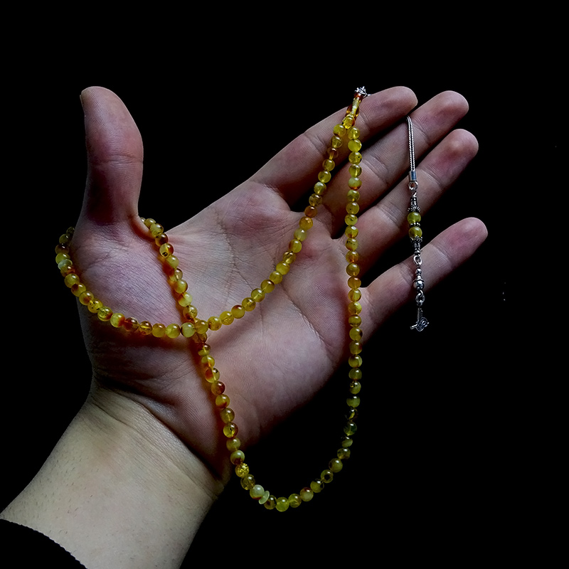 Yuvarlak Model Damla Kehribarı Namaz Tesbihi 